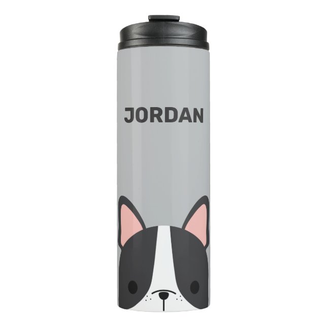 Cute French Bulldog with Personalized Name Thermal Tumbler (Front)