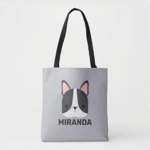 Cute French Bulldog with Personalized Name Tote Bag
