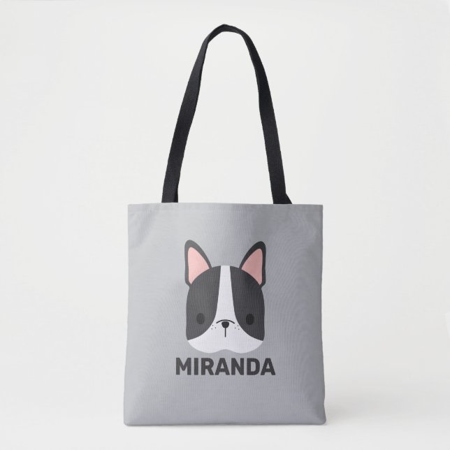 Cute French Bulldog with Personalized Name Tote Bag (Front)