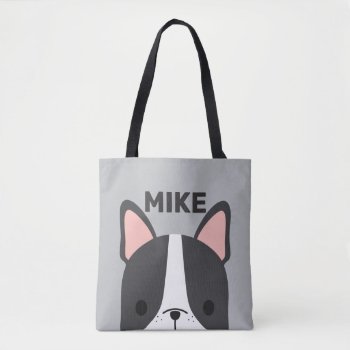 Cute French Bulldog With Personalized Name Tote Bag by chingchingstudio at Zazzle