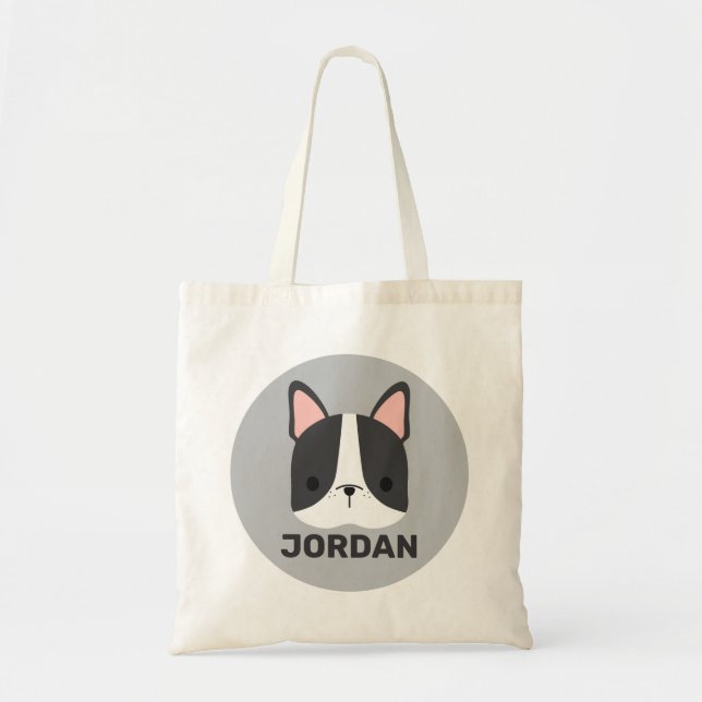 Cute French Bulldog with Personalized Name Tote Bag (Front)