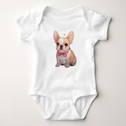 Cute French Bulldog with pink bowtie Baby Bodysuit