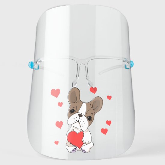Cute French Bulldog with Red Hearts Face Shield