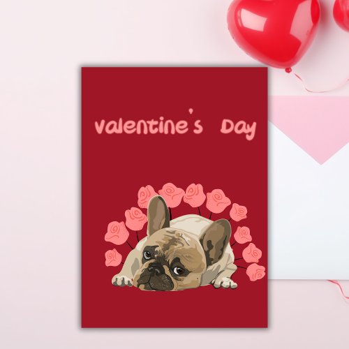 Cute French bulldog with roses Valentines day Holiday Card