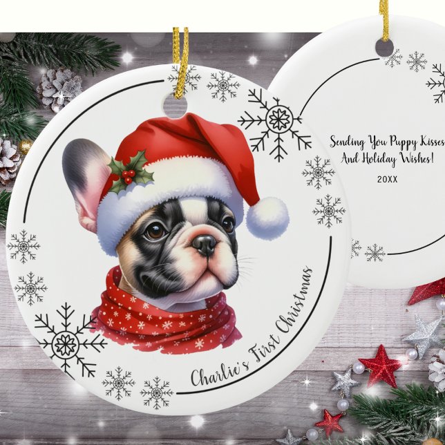 Cute French Bulldog's First Christmas Ceramic Ornament (Creator Uploaded)