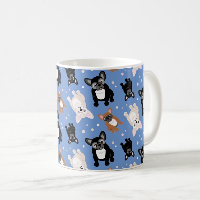 Cute French Bulldogs Frenchies Blue Custom Coffee Mug (Front Right)