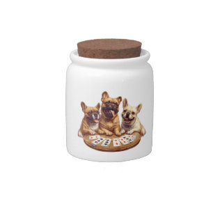 Cute French Bulldogs Playing Cards Candy Jar