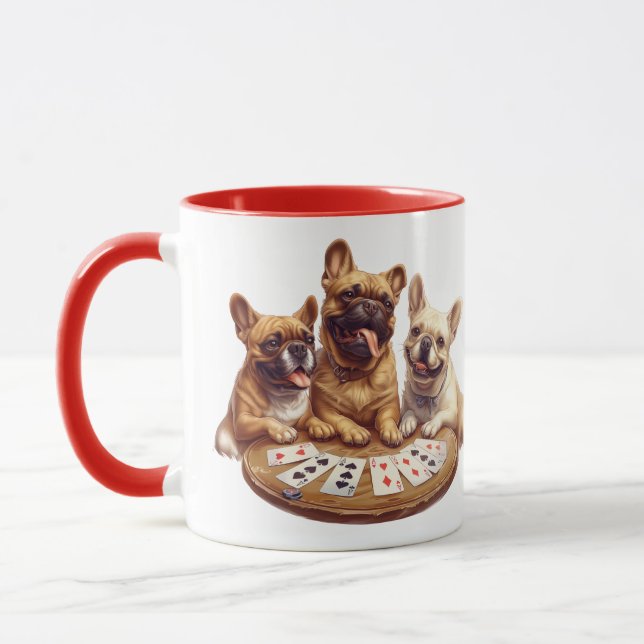 Cute French Bulldogs Playing Cards Mug (Left)