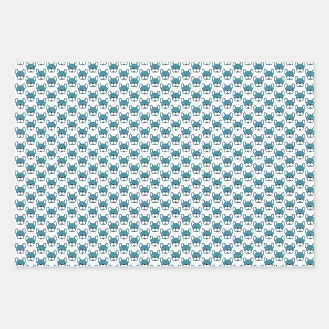 Cute French Bulldogs Portrait Design Teal  Wrapping Paper Sheets (Front 3)