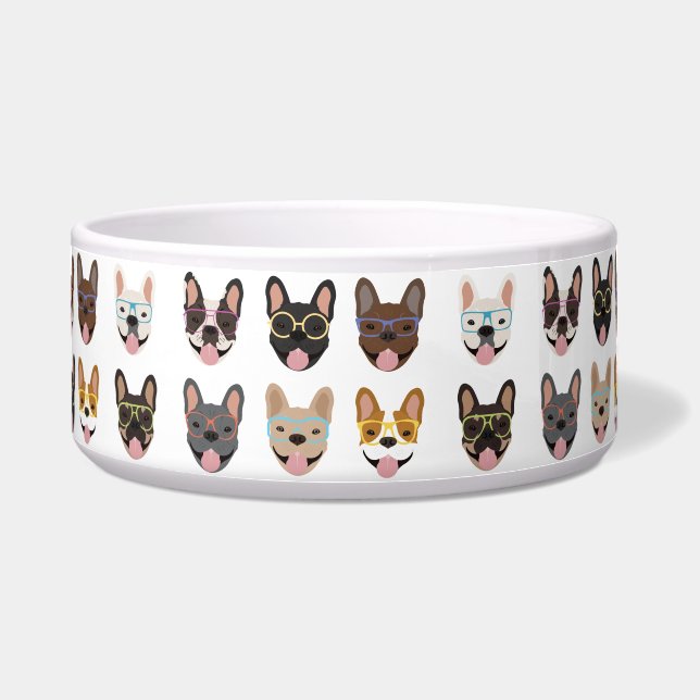 Cute French Bulldogs Wearing Glasses Bowl (Front)