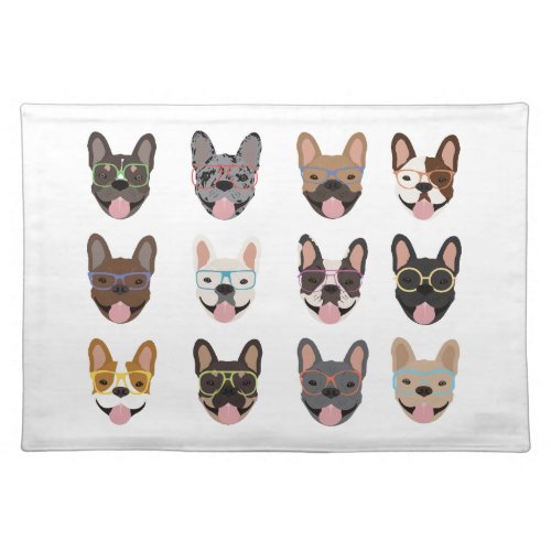 Cute French Bulldogs Wearing Glasses Cloth Placemat