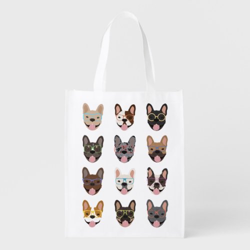 Cute French Bulldogs Wearing Glasses Grocery Bag