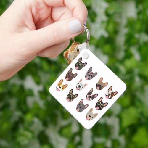 Cute French Bulldogs Wearing Glasses Keychain