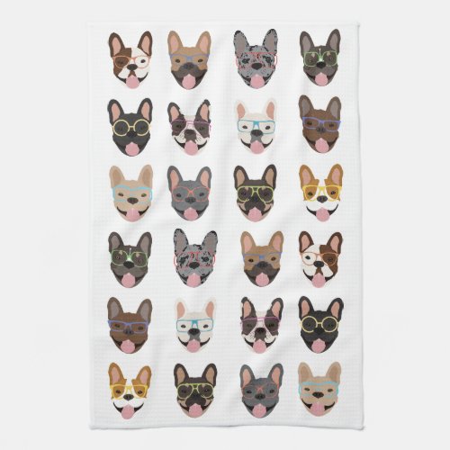 Cute French Bulldogs Wearing Glasses Kitchen Towel