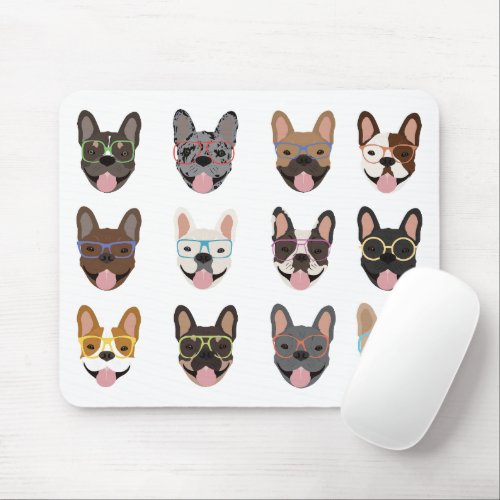 Cute French Bulldogs Wearing Glasses Mouse Pad