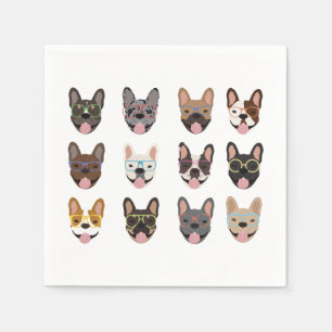 Cute French Bulldogs Wearing Glasses Napkins