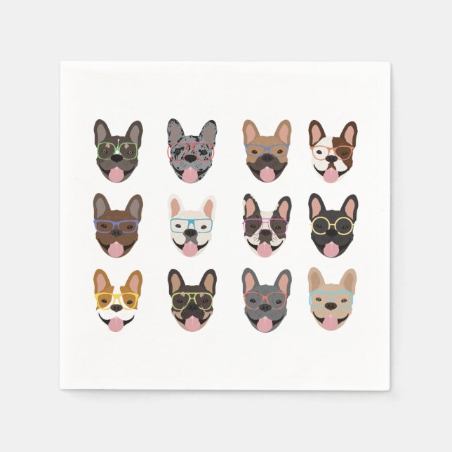 Cute French Bulldogs Wearing Glasses Napkins (Front)