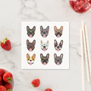 Cute French Bulldogs Wearing Glasses Napkins