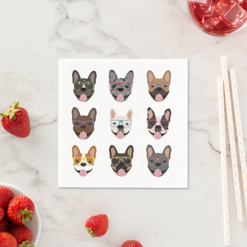 Cute French Bulldogs Wearing Glasses Napkins