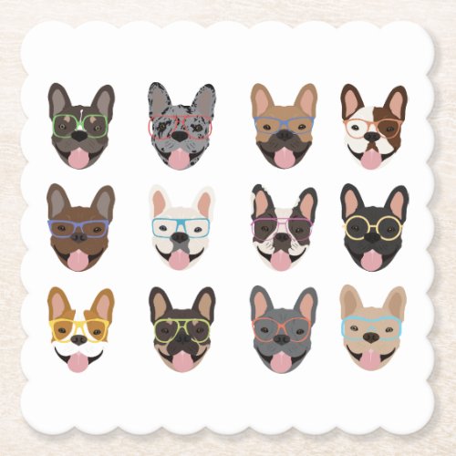 Cute French Bulldogs Wearing Glasses Paper Coaster