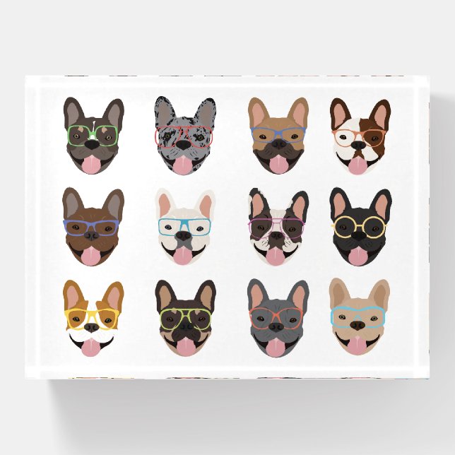 Cute French Bulldogs Wearing Glasses Paperweight (Front)