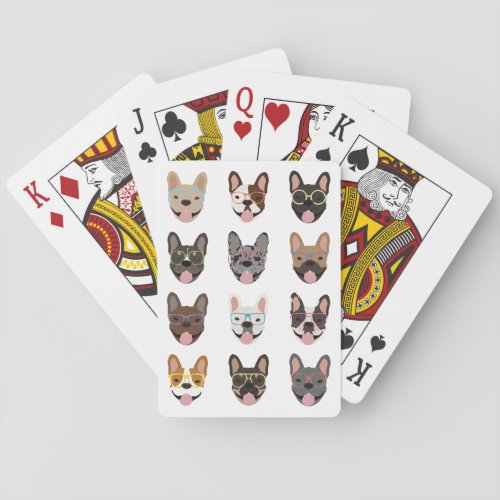 Cute French Bulldogs Wearing Glasses Playing Cards