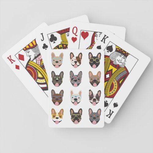 Cute French Bulldogs Wearing Glasses Poker Cards