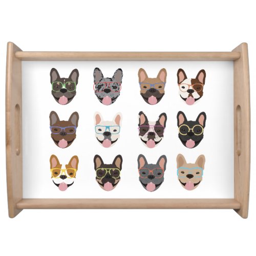 Cute French Bulldogs Wearing Glasses Serving Tray
