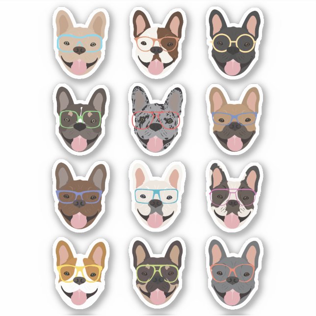 Cute French Bulldogs Wearing Glasses Sticker (Front)