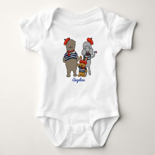Cute French Cartoon Animals Personalized Baby Bodysuit