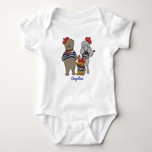 Cute French Cartoon Animals Personalized Baby Bodysuit