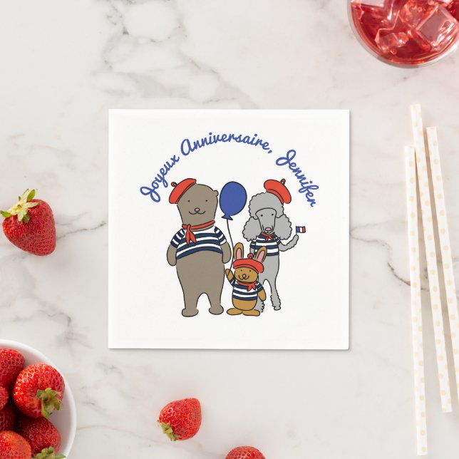 Cute French Cartoon Animals Personalized Napkins (Insitu)