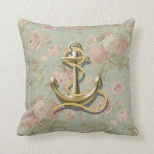 cute french country floral girly nautical anchor throw pillow