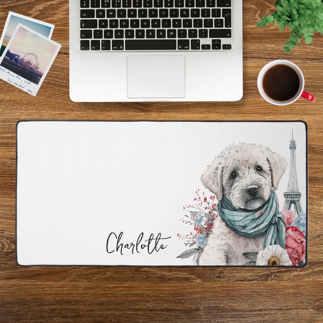 Cute French Dog Red White Blue Eiffel Tower Paris Desk Mat (Creator Uploaded)