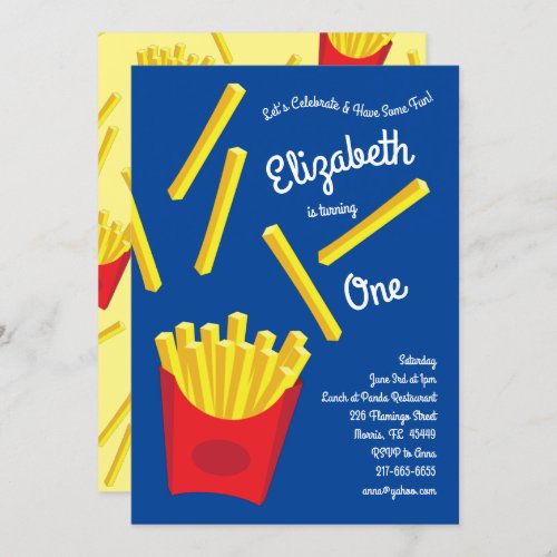 Cute French Frie Kids 1st Birthday Party Fast Food Invitation