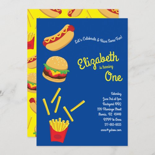 Cute French Fries Kid 1st Birthday Party Fast Food Invitation