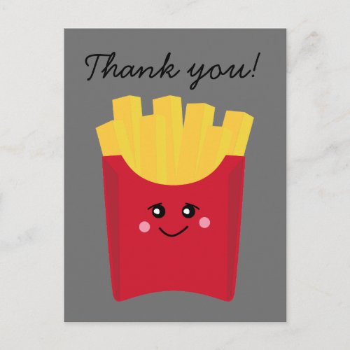 cute french fry with gray background postcard