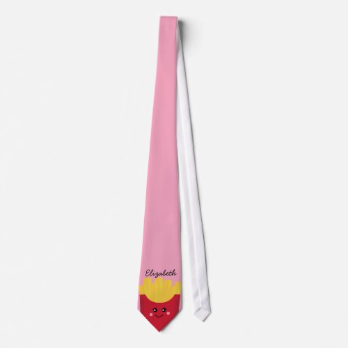 cute french fry with pink background neck tie