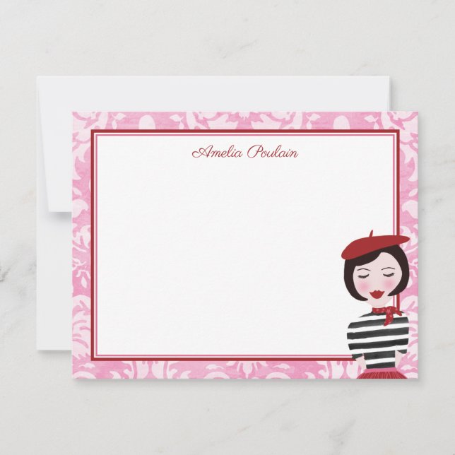 Cute French Lady Note Card (Front)