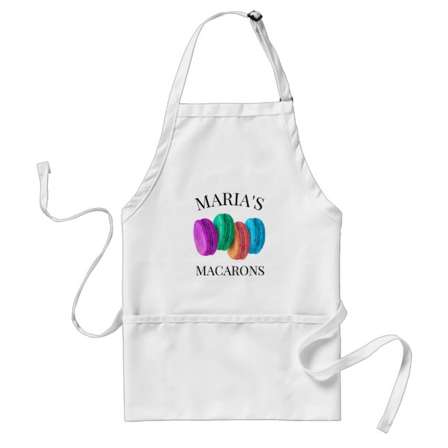 Cute French macaron cookie pastry chef kitchen Adult Apron (Front)