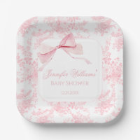 Cute French Pink Toile Floral Bow Baby Girl Shower