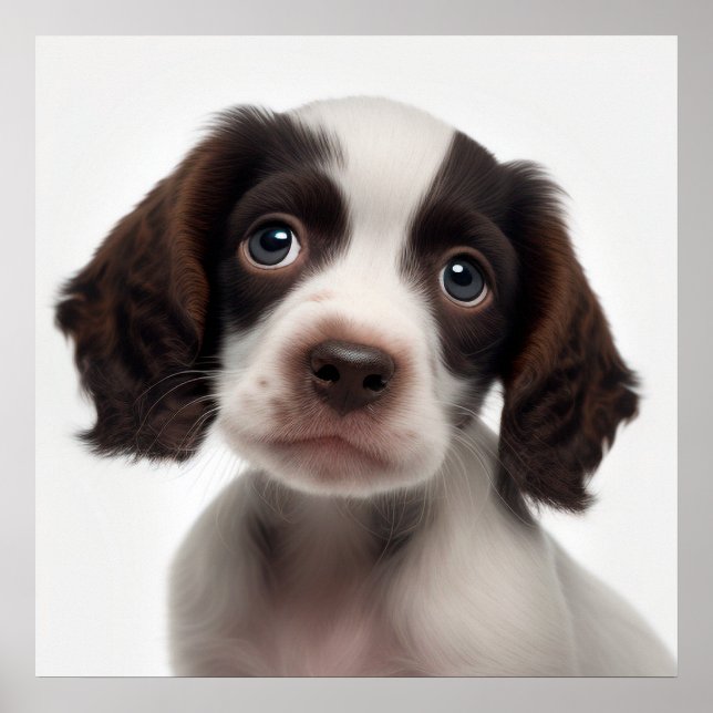 Cute French Spaniel Puppy Dog Portrait Poster (Front)