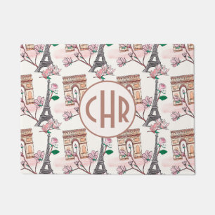 Cute French Theme Monogram France Landmarks Doormat