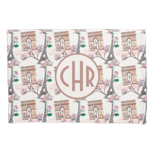 Cute French Theme Monogram France Landmarks Pillow Case
