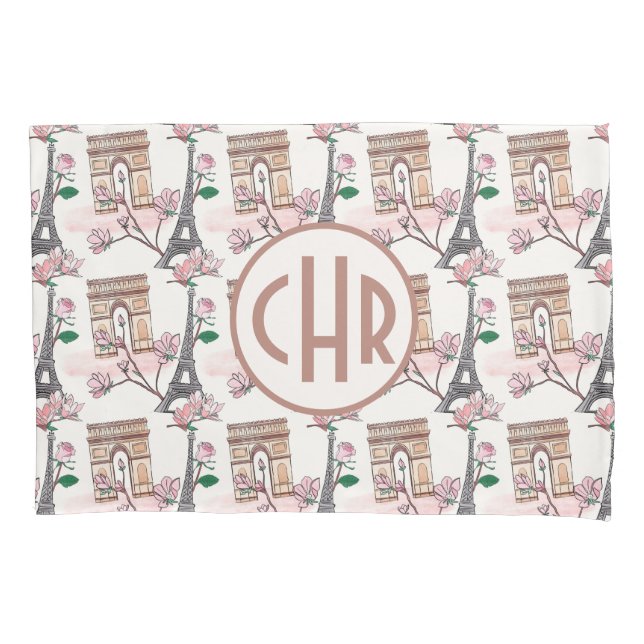 Cute French Theme Monogram | France Landmarks Pillow Case (Front)