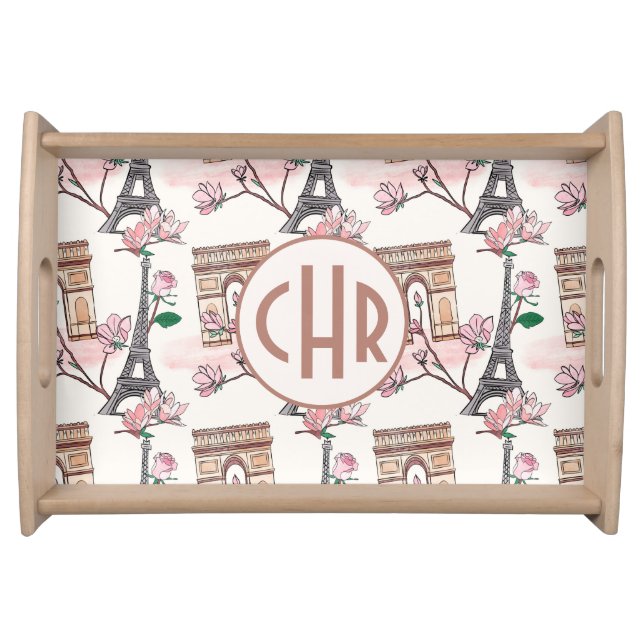 Cute French Theme Monogram | France Landmarks Serving Tray (Front)