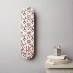 Cute French Theme Monogram France Landmarks Skateboard