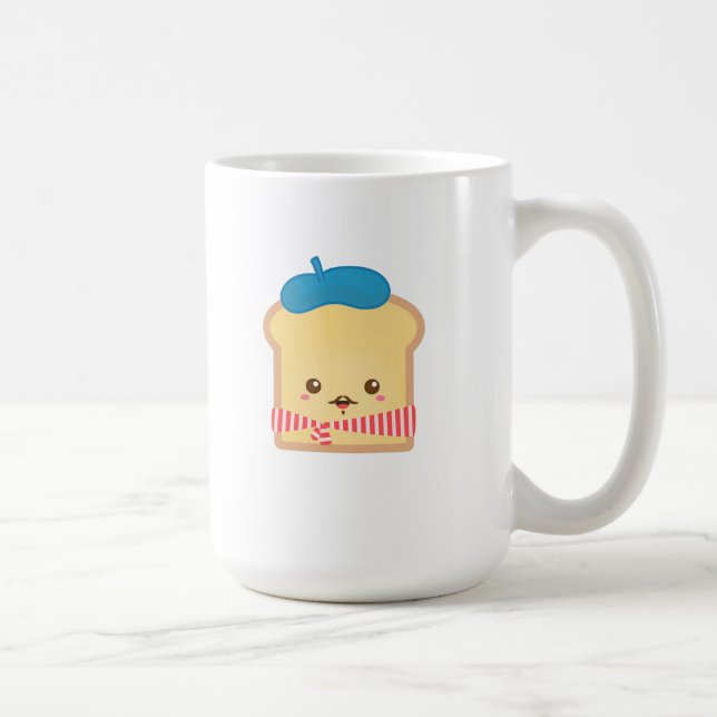 cute French toast with blue beret hat Coffee Mug (Right)