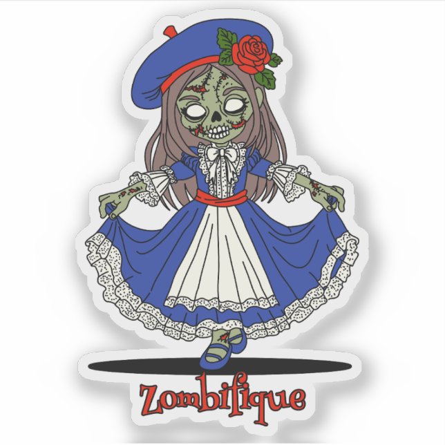 Cute French Zombie Sticker (Front)