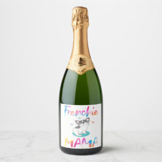 Cute Frenchie Bulldog Mama Colorful Sparkling Wine Label